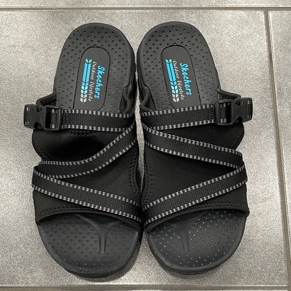 Skechers Black and Gray Strappy Sandals